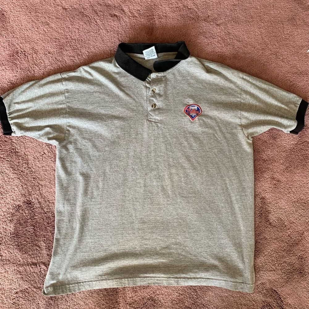 Vintage Dynasty Philadelphia Phillies Polo Shirt Mens XL Gray MLB Baseball Logo